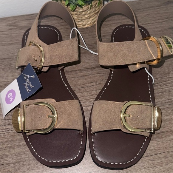 Universal Thread Shoes - Universal Thread Tan Sandals with Gold Buckles